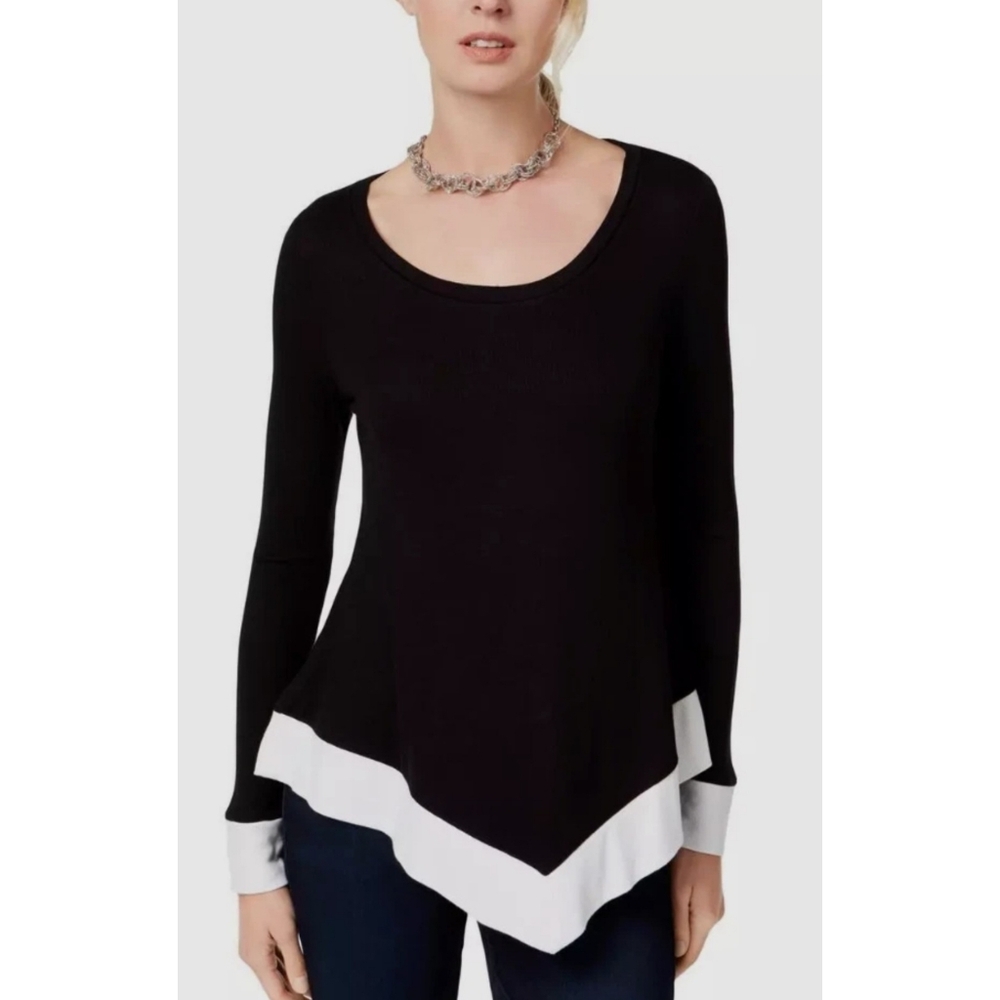 INC International Concepts Handkerchief Hem Sweater Black & White Size M